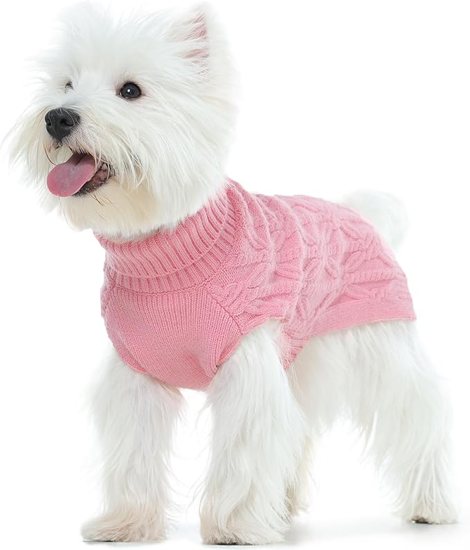FUAMEY Dog Sweaters for Extra Small Dogs,Cold Weather Dog Knitwear,Thick Warm Dogs Turtleneck,Pet Pullover Cable Sweater,Pets Winter Clothes for Yorkshire Poodle Corgi Pink XS