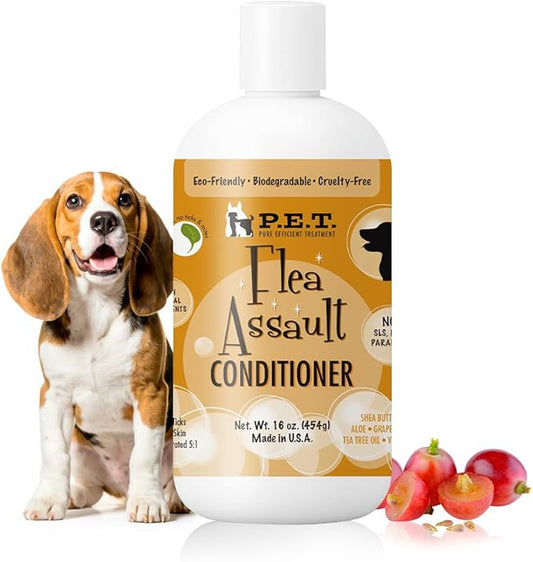 P.E.T. Flea Assault Pear & Pomegranate Dog & Cat Conditioner, 16 oz | Deep Moisture, Detangles & Soothes Sensitive Skin | Sulfate-Free, pH-Balanced Cosmetic Formula