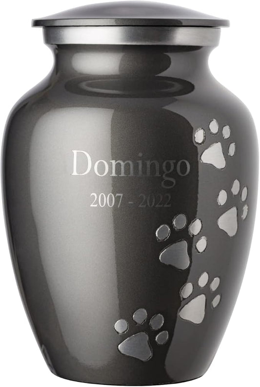 Pet Urn for Dogs and Cats with Personalized Laser Engraving, Ottillie Paws Premier Series Memorial Urns (Small Slate with Vertical Pewter Paws)