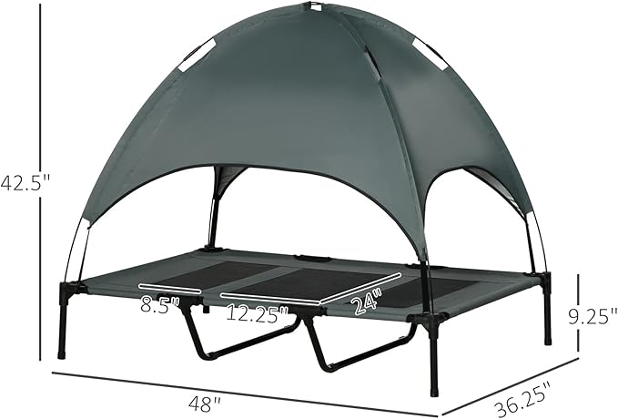 PawHut Elevated Portable Dog Cot Cooling Pet Bed With UV Protection Canopy Shade, 48 inch