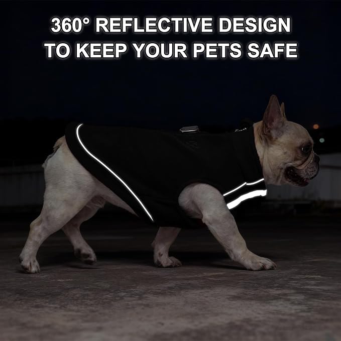 BEAUTYZOO Dog Fleece Vest Sweater Winter Jacket Zip Up Warm Pullover Step-in Dog Clothes with D-Ring Leash Cold Weater Reflective Coat Hoodie for for XS S M Dogs Puppy Cat Boy or Girl, Black Large