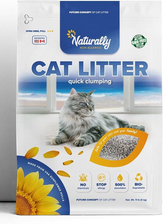 Naturally Non Allergic Pellet Clumping Cat Litter - 100% Natural Sunflower Hulls, Sunflower Scent, 11 lb