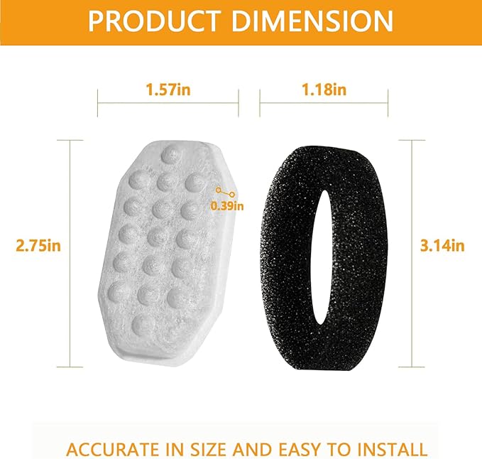 16Pack Cat Water Fountain Filters with 16 Pack Pre-Filter Sponges for Rellaty and Neareal 3.2L/108oz Cat Water Fountain Automatic Pet Fountain