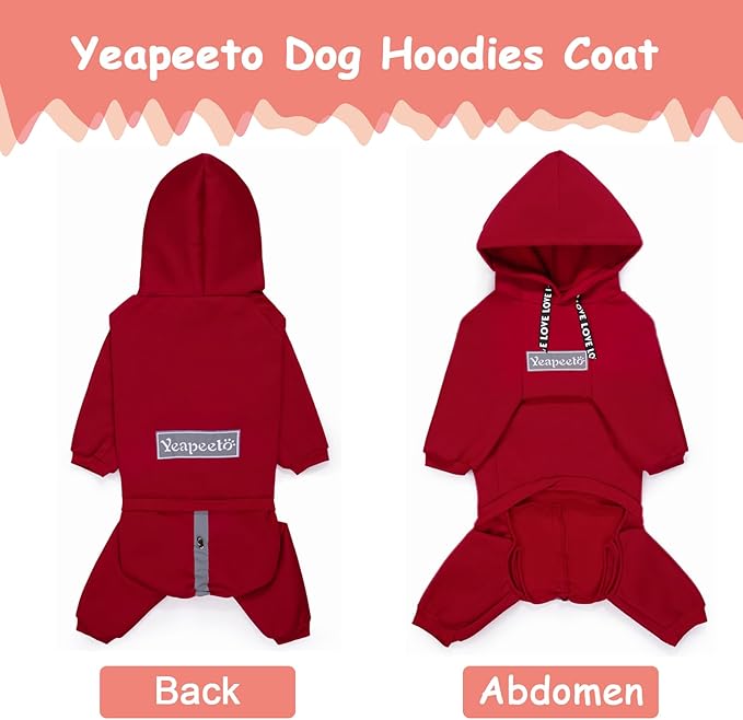 Dog Hoodies Winter Coat for Large Medium Dogs, Pullover 10 Legs Warm Coat Hooded Sweatshirt, Fleece Hoodie for Cold Weather (Red, 2X-Large)