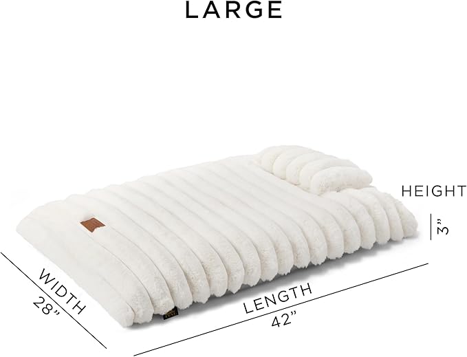 TOWN & COUNTRY LUXE CuddleTown Ribbed Bubble Stripe Pillow Crate Mat Pet Bed, Machine Washable Cover, Soft & Calming, Non-Slip Bottom, Cream, Large 42"x28"x3"