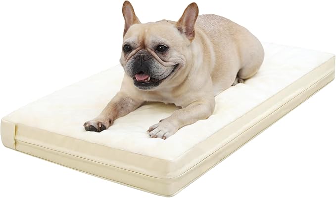 Vonabem Waterproof Small Dog Beds, Washable Crate Pad 24 inch, Orthopedic Foam Pet Bed with Removable Cover Reversible, Anti-Slip Puppy Kennel Pads, 23"x17", Beige