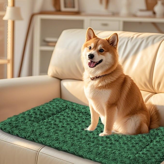 Dog Crate Bed Pad – Reversible Fleece Mat for Small, Medium, Large Dogs – Soft & Washable Anti-Slip Dog Bed Mat for Cages and Kennels – Comfortable, Durable Sleeping Pad for Dogs, Green, M