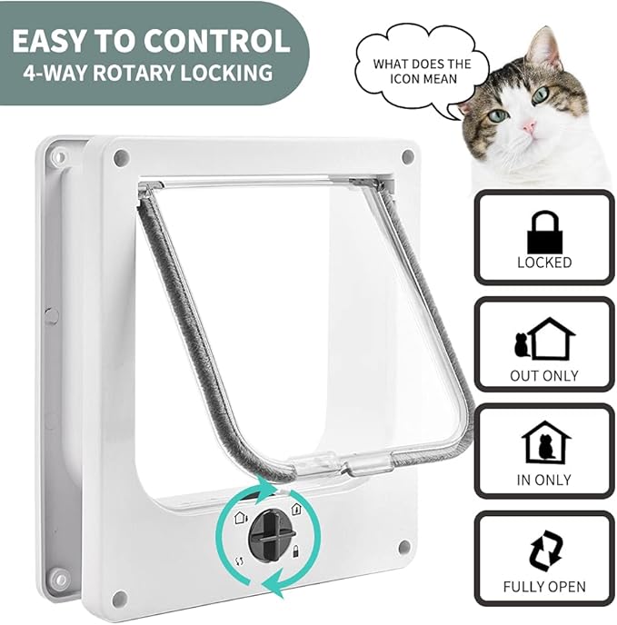 EASY JOY Cat Doors(Outer Size 10.6" x 9.2"), 4-Way Locking Cat Door for Interior Exterior Doors, Weatherproof pet Door with Magnet for Cat or Dog < 21.5 inches in Girth(White L)