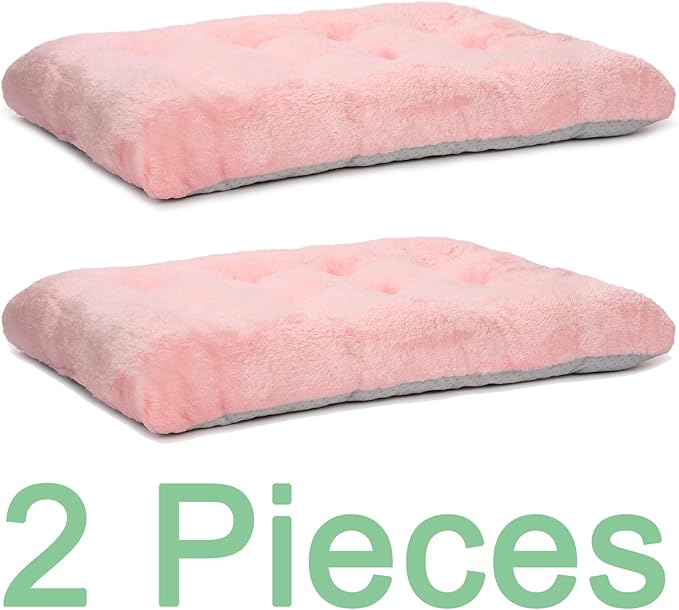 POMIU 2-Pack Washable Dog Bed, Deluxe Plush Crate Beds with Anti-Slip, Machine Washable Kennel Pad Sleeping Mat for Large, Medium and Small Dogs (2 Pack x Pink, 35.0" L x 23.0" W x 3.0" Th)