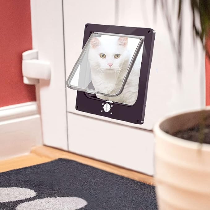 EASY JOY Cat Doors(Outer Size 10.6" x 9.2"), 4-Way Locking Cat Door for Interior Exterior Doors, Weatherproof pet Door with Magnet for Cat or Dog < 21.5 inches in Girth(Brown L)