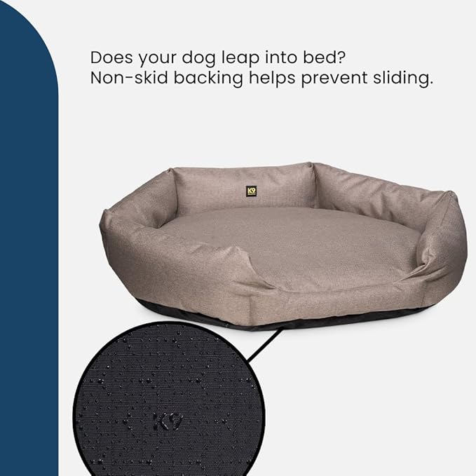 K9 Ballistics Tough Ripstop Oval Bolster Dog Bed, Calming Round Den Shape, Scratch Resistant, Machine Washable - Medium, Titanium Premium Finish