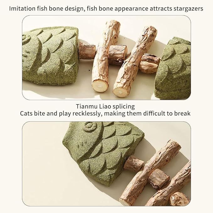 ZJUN 3 Pack Cat Chew - Fix Cat Dental Health, Catnip Toys for Indoor Cats, Natural Fishbone Cats Dental Toy, Durable Feline Tooth Care Tool, Kitten Teeth Cleaning Care Sticks, Galls Fruit