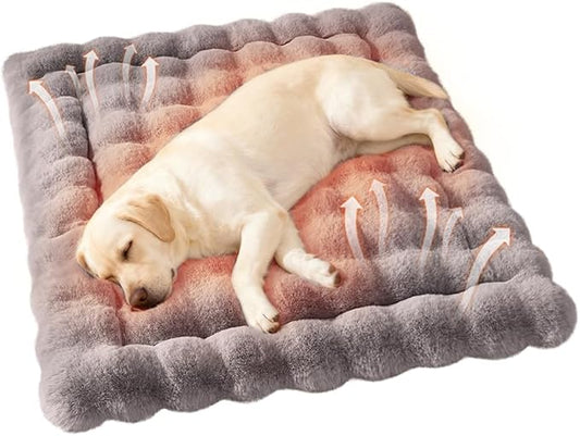 Cat Beds for Indoor Cats Faux Fur Pet Pad Mat Plush Kitten Bed with Non-Slip Bottom for Carriers/Couch Dog & Puppy Friendly 35 x 27 Inch X-Large Gery