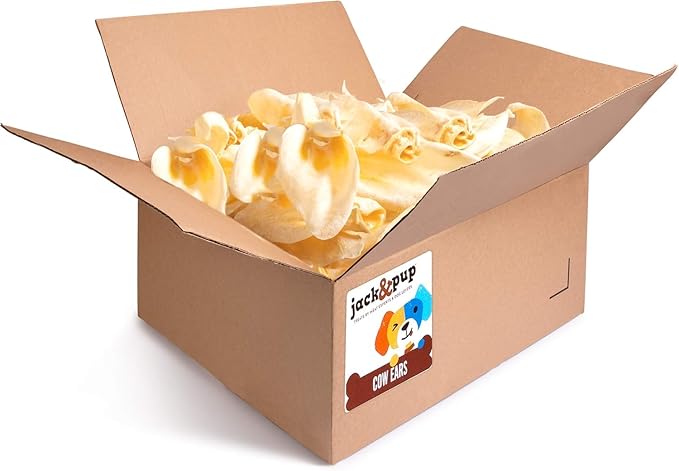 Jack&Pup White Cow Ears for Dogs - Cow Ear Dog Treats, Single Ingredient, High Protein, Pig Ear Alternative Dog Treats - Cow Ears for Small and Large Dogs (80 Pack)
