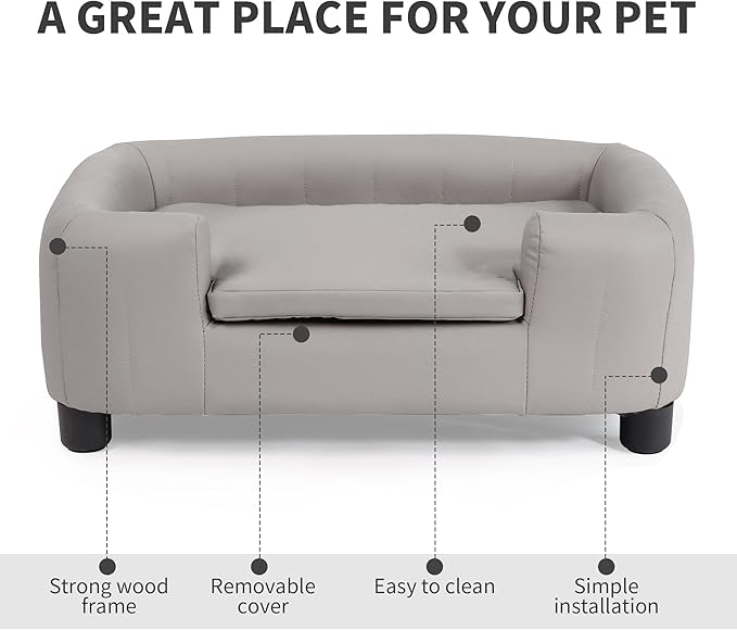 25-Inch Modern Pet Sofa with PU Scratch-Resistant Fabric and Adjustable Legs, Elevated Dog Couch for Small and Medium Dogs, Comfortable Dog Sofa Bed