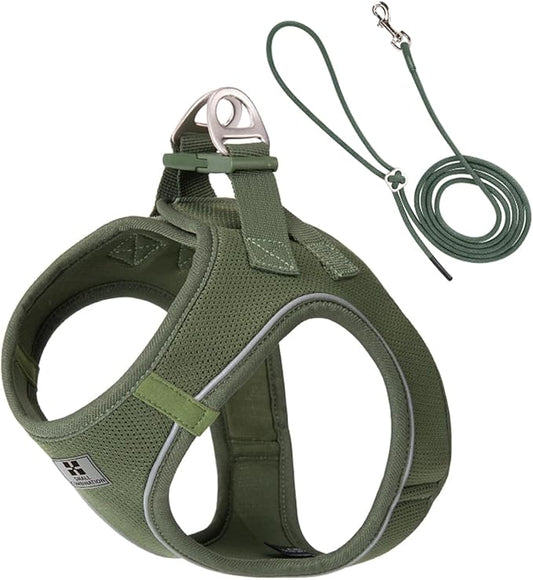 Adjustable Dog Harness with Leash, Reflective Mesh, No-Pull Design，Matching Lead Rope (Army Green, XXS)