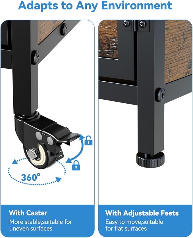 Petrova 72" Tall Dog Crate Furniture with Storage Shelves, 39" Heavy Duty Wooden Dog Kennel Indoor for Medium Dogs, Decorative Dog Cage with Charging Station, LED Light, 2 Drawers, Wheels