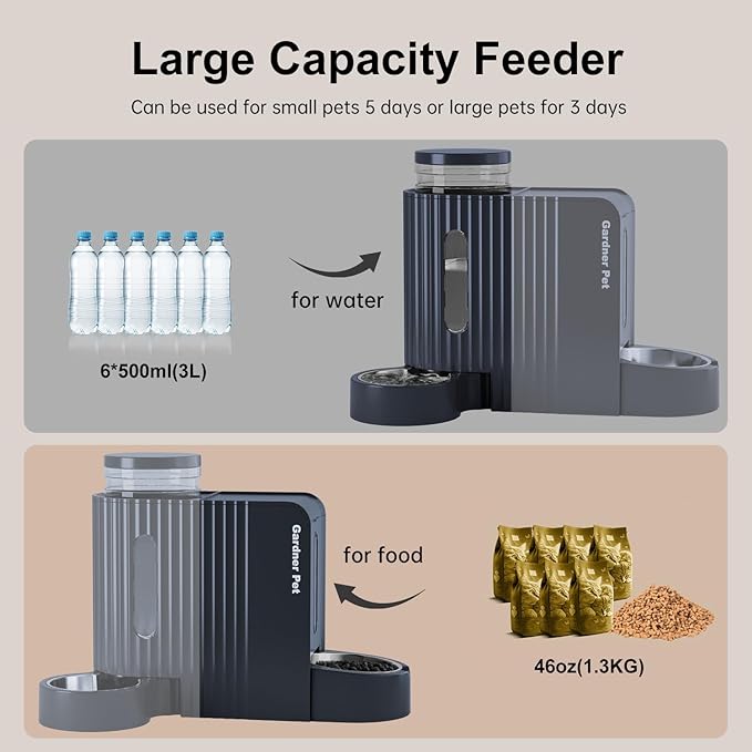 Gardner Pet Automatic Gravity Cat Food Feeder and Water Dispenser Stainless Steel Two-in-One Set Large Capacity Dispenser for Pets Dogs, Puppies, Kittens-(0.8 Gallons x 2)