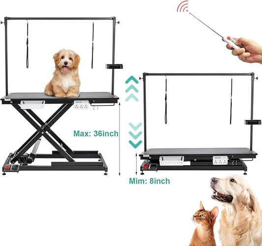 49'' Electric Dog Grooming Table, Ergonomic 400lbs Heavy Duty Grooming Table for Large Dogs at Home with 2 Nooses/Tool Organizer/Adjustable Arm/Foot Control (Black)