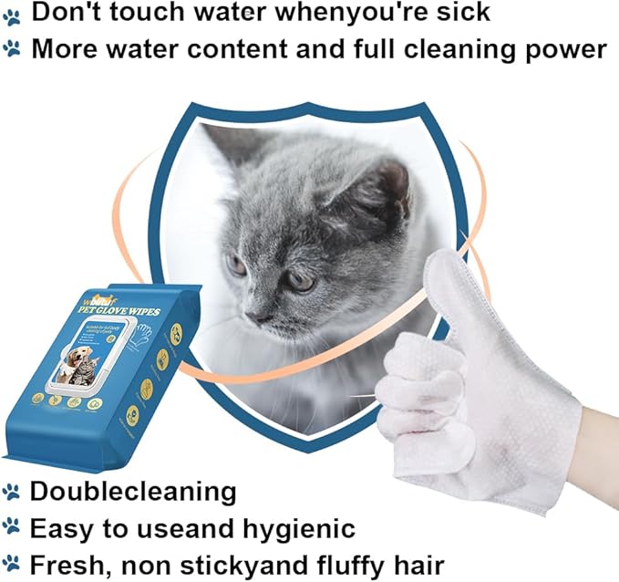 Pet CleaningGlove Wipes for Dogs & Cats, No-Rinse Grooming Wipes, Hypoallergenic Deodorizing Disposable Bathing Wipes,Extra Thick,Perfect for Pet Dry Cleaning,Daily Care and Travel,20 pcs