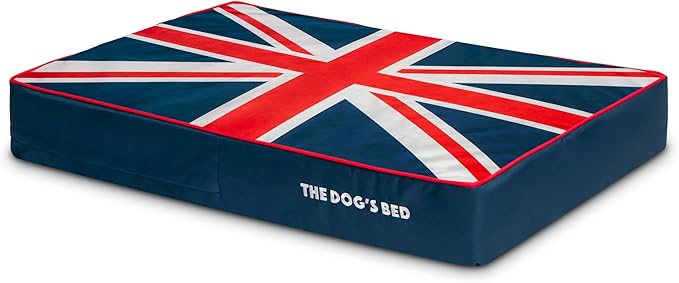 Replacement Outer Cover ONLY (Outer Cover ONLY - NO Bed, NO Waterproof Inner) for The Dog's Bed, Washable Oxford Fabric, Large 6 Inches (Blue with Red Piping UK Flag Embroidery & Centre Flag)