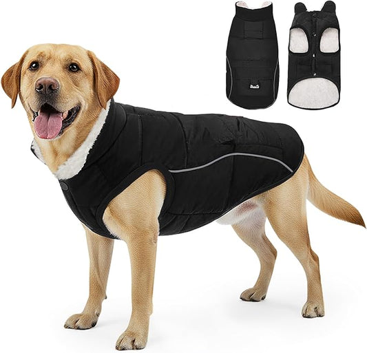 SlowTon Dog Coat - Warm Dog Winter Coat Waterproof, Reflective Winter Jacket with Pocket, Puppy Fleece Vest Pet Apparel Cold Weather Clothes for Small Medium Large Dogs Boy Girl (Black, L)