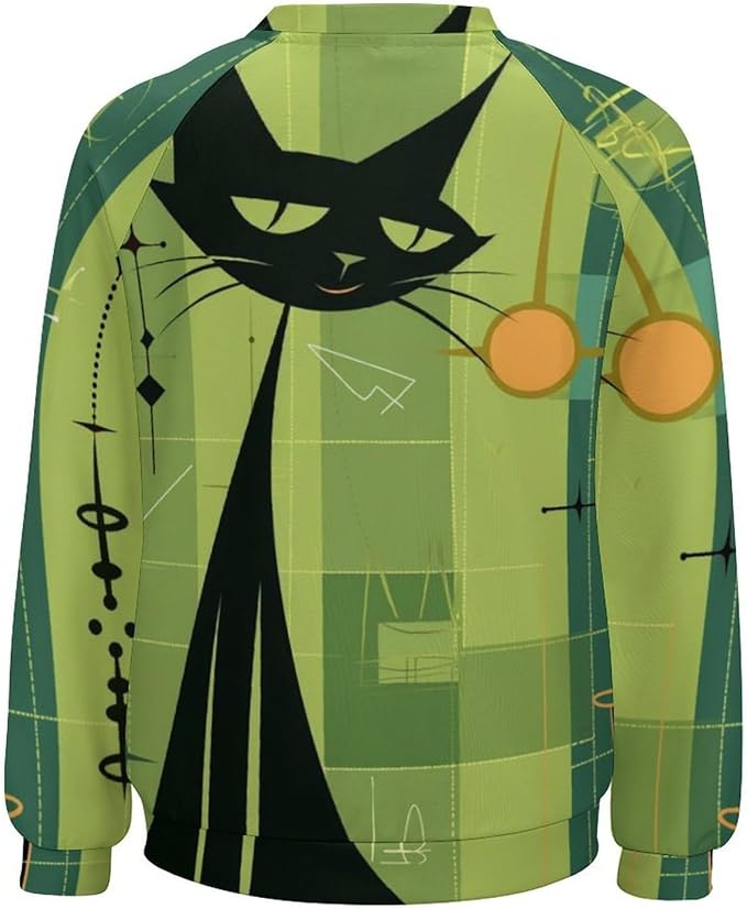 Biacolum Long Sleeve Shirts for Women Mid Century Retro Style Atomic Cat 3D Graphic Sweatshirts Fall Crewneck Pullover Top