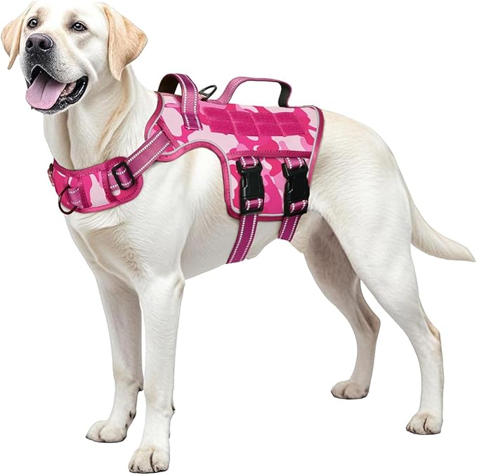 Dog Harness for Large Dogs Heavy Duty, No Pull Tactical Dog Harness with Molle System, Easy On and Off Service Dog Vest, Breathable Padded, Adjustable Reflective Pet Vest for Walking Hiking Training
