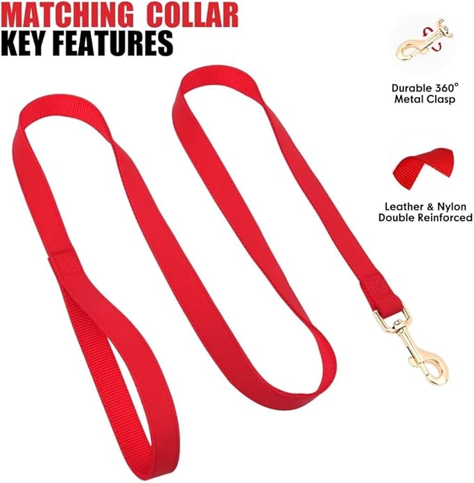 PET ARTIST Soft PU Leather Dog Collar and Leash Set, Bright & Stylish 5FT PU Leather Leash and Collar Set, Durable Pet Collars with Quick Release Metal Buckle for Medium Dogs,Red,M(13-19")