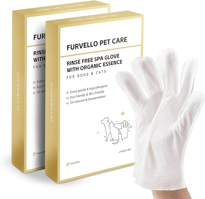 Nourishing Pet Glove Wipes for Dogs & Cats, 4-in-1 Grooming Wipes (Cleaning, Combing, Massaging, Caring), 7 Plant Extracts, Hypoallergenic & Lick-Safe, 12PCS (Dog Wipes for Sensitive Skin)