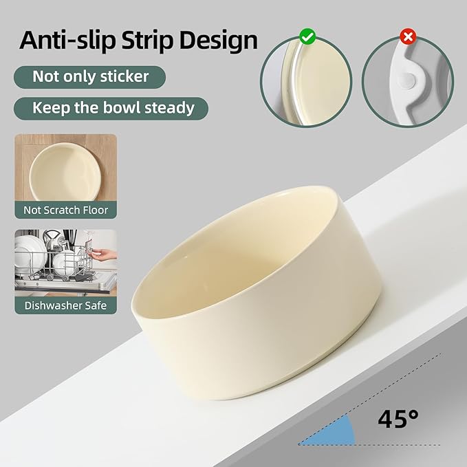 Havniva Ceramic Set of 2 Cat Bowls, Food and Water Bowls for Cats, Kitty, 2pcs Cat Dishes, Pet Feeder(5.1inch, 2 x Beige Bowls)