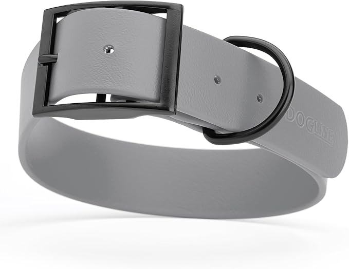 Dogline Biothane Coated Webbing Dog Collar with Black Metal Hardware: Durable Easy-Clean Everyday Collar for Dogs - Comfortable Adjustable Odor-Resistant Pet Collar, W1.5 x L16-20, Battleship Gray