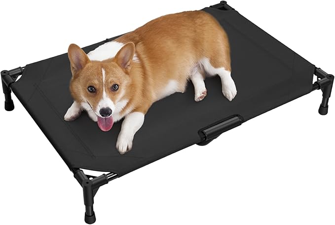 Love&go Elevated Dog Bed with Metal Frame, Cooling Raised Pet Cot for Dog and Cat (Medium-29.9x19.5x5.5 inch, M - Black Bed)