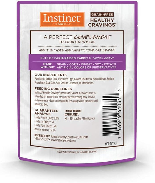 Instinct Healthy Cravings Natural Wet Cat Food Topper, Grain Free Recipe - Real Rabbit, 3 oz. Pouches (Pack of 24)
