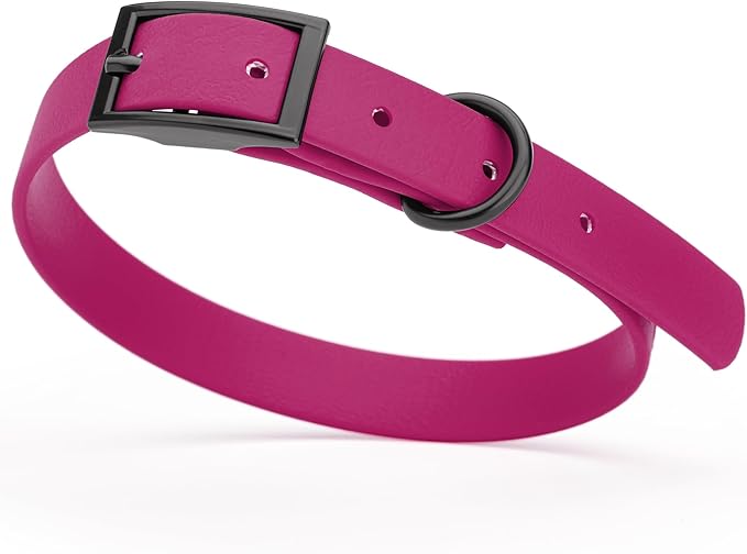 Dogline Biothane Coated Webbing Dog Collar with Black Metal Hardware: Durable Easy-Clean Everyday Collar for Dogs - Comfortable Adjustable Odor-Resistant Pet Collar, W5/8" x L12-15, Magenta Pink