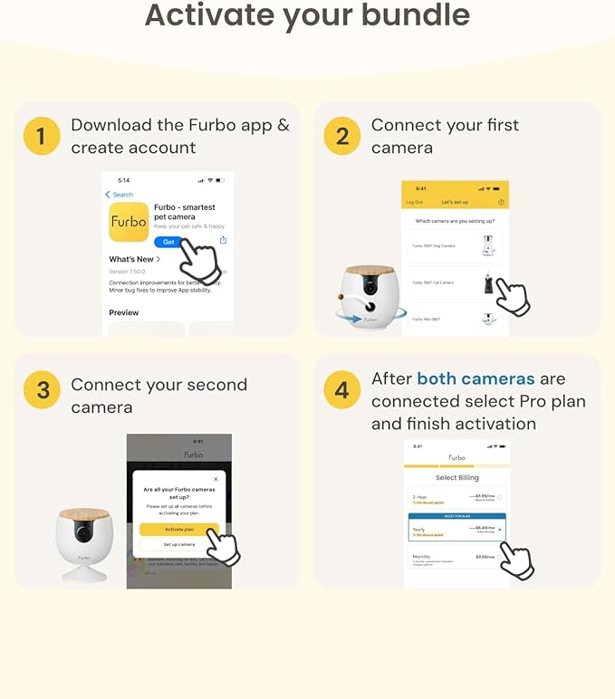 Furbo [New Mini 360° Camera + Mini Cam (2-Camera Bundle Nanny Pro Subscription): Pet Safety Alerts, Dog & Cat Cameras with Speaker, Phone App & Night Vision (New Subscription Needed at Setup)