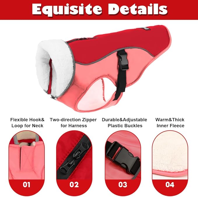 EMUST Dog Cold Weather Coats, Fleece Lining Small/Medium/Large Dogs Jacket for Winter, Warm Warm Dog Winter Clothes for Large Dogs, New Orange, XL
