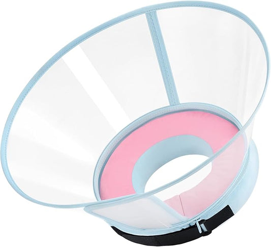 Sponge Core Dog Cone, Inflatable Dog Cone Collar Alternative, Dogs Donut Collar After Surgery, Soft Cone for Large Medium Small Dogs to Stop Licking, No Inflation Required, Clear View(Size 5, Pink)
