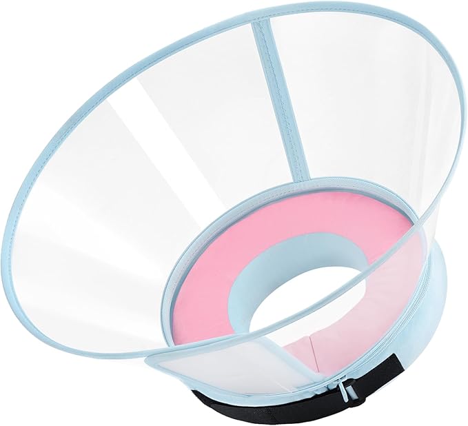 Sponge Core Dog Cone, Inflatable Dog Cone Collar Alternative, Dogs Donut Collar After Surgery, Soft Cone for Large Medium Small Dogs to Stop Licking, No Inflation Required, Clear View(Size 1, Pink)