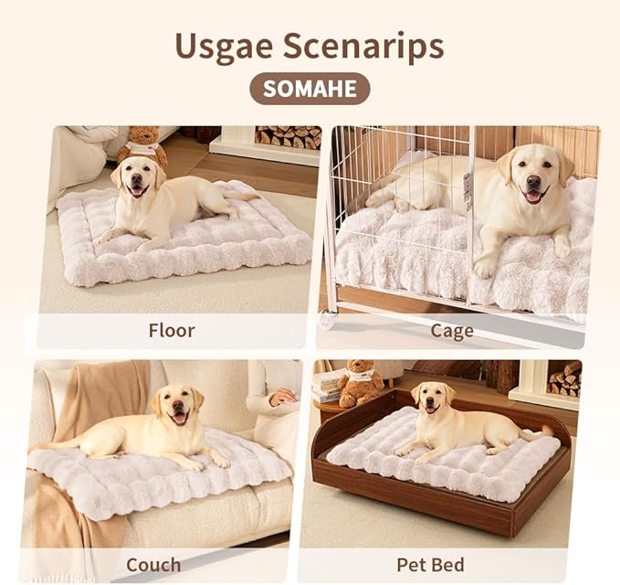 Cat Beds for Indoor Cats Faux Fur Pet Pad Mat Plush Kitten Bed with Non-Slip Bottom for Carriers/Couch Dog & Puppy Friendly 35 x 27 Inch X-Large White