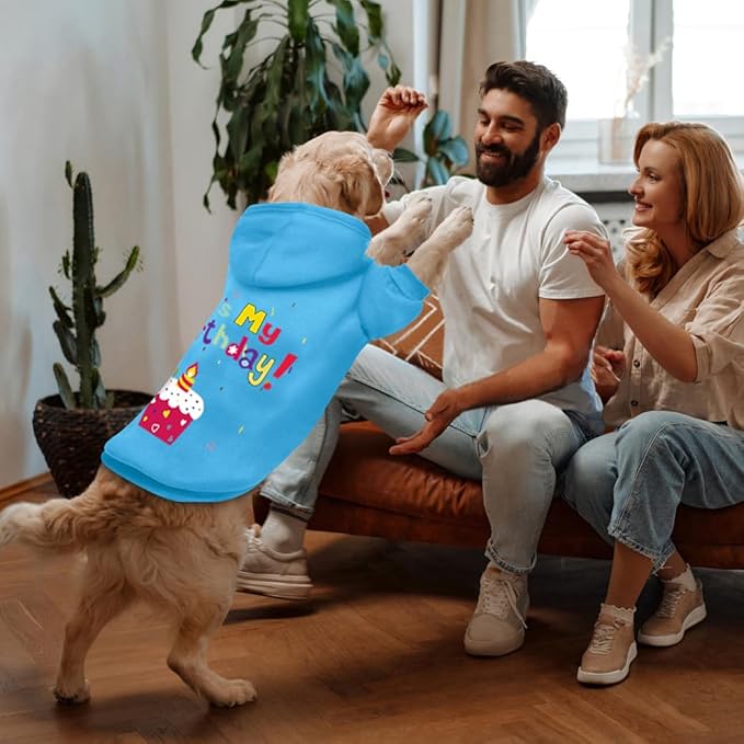 GreenJoy Dog Sweater Dog Hoodie Cold Weather Coat Hooded Sweatshirt for Puppies,Cats, Small Medium Large Dogs (Blue(It's My Birthday), X-Small)