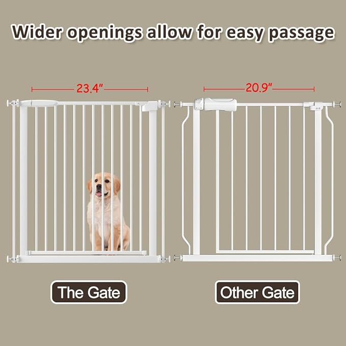 WAOWAO 1.37" Ultra Narrow Spacing Extra Wide Dog Pet Gate 49.80-53.74" Pressure Mounted Walk Through Double Lock Swing Auto Close Safety White Metal Toddler Baby Puppy Pet for Indoor,Doorway,Kitchen