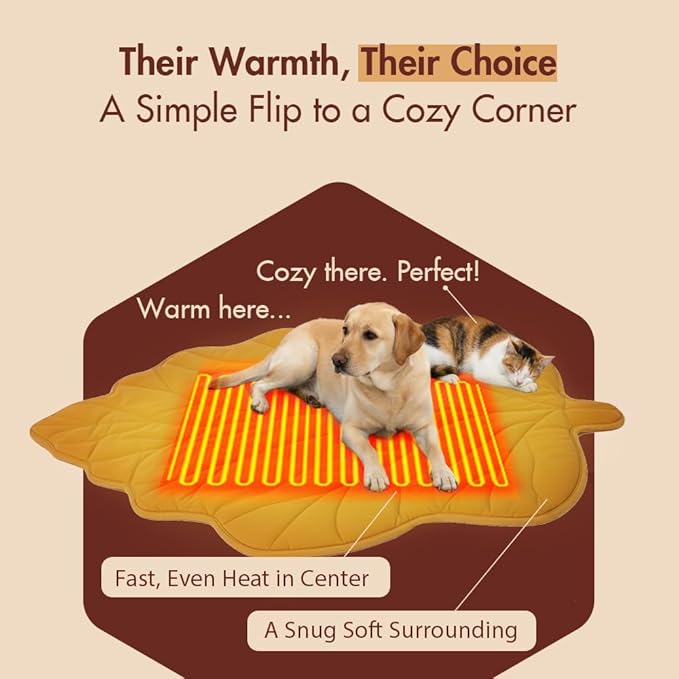 Extra Large Dog Heating Pad Waterproof Electric Heated Cat Beds for Indoor Outdoor, Adjustable Temperature,Washable Yellow Leaf Shaped Cat Heating Pad Non Slip Bottom(57"X47")
