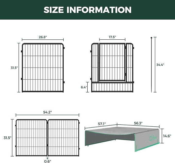 FXW Instant Unleashed Dog Playpen, Portable Pet Fence for Outdoor, RV Trips, and Camping, 32 inch, 16 Panels for Small and Medium Dogs with Sun Shade│Patented