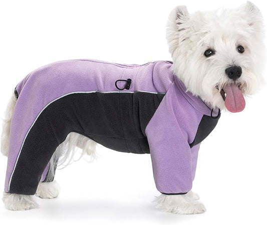 Fleece Dog Coat for Small Medium Dog,Pullover Pajamas Jumpsuit Bodysuit Puppy Coats with Legs, Pet Windproof Warm Cold Weather Jacket Full Body Vest Cozy Snowsuit Outfit Clothes (Purple, XXL)