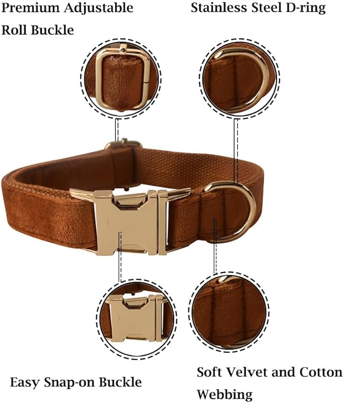 Velvet Dog Collar and Leash Set, Bright & Stylish Leash and Collar Set, Durable Pet Collars with Heavy Duty Quick Release Metal Buckle Adjustable for Samll Medium Large Dogs or Cats