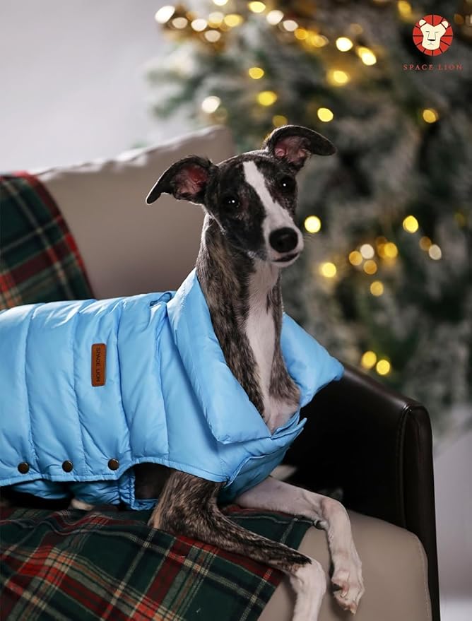 SPACE LION Dog Puffer Jacket, Down Winter Coat, Durable Outdoor Coat for Cold and Windy Conditions, Lightweight & Adjustable Fit Coats for Large Dogs, (Blue, Size24/2XL)