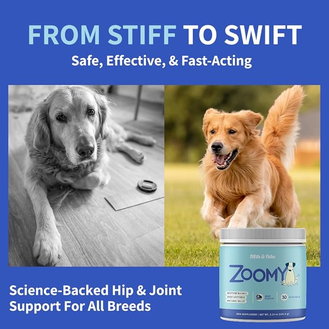 Fifth & Fido Joint Supplement for Dogs - Glucosamine for Dogs - Pet Vitamins and Supplements Powder with Chondroitin & MSM - Hip & Joint Support for Mobility, Stiffness & Flexibility - Mushroom Blend