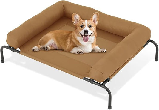 Athena Collection Outdoor Elevated Dog Bed with Removable Bolsters, 42 Inches Raised Dog Cot Washable with Metal Frame Non-Slip Feet for Medium Size Dog, Brown
