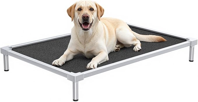 Premium Elevated Dog Bed， Heavy Duty Dog Bed 250lbs Capacity Indestructible Pet Bed with Anti-Rust Aluminum Frame Chew Proof Design Washable Easy Assembly for Crate Outdoor for Large Breed -L